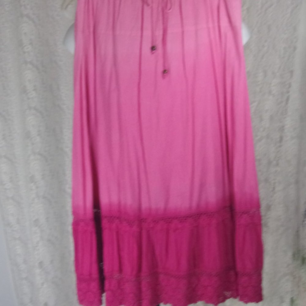 Bobbie Brooks Dipped Dyed Maxi Skirt and Matching Tank Hot Pink Crochet Accents